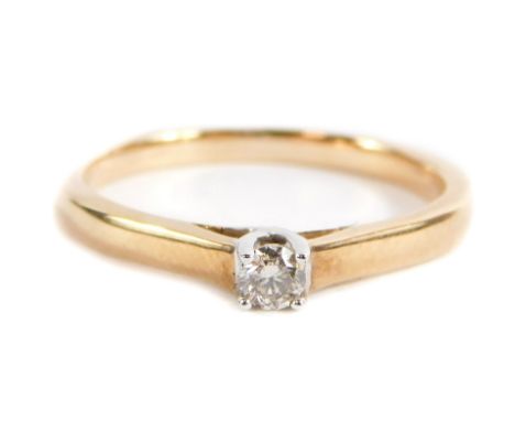 A 9ct rose gold diamond solitaire ring, with round brilliant cut diamond approx 0.15cts, in claw setting, ring size N, 2.2g a