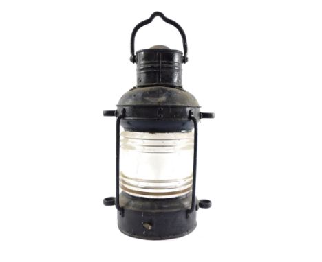 An early 20thC cast iron ship's anchor light, 33cm high. 