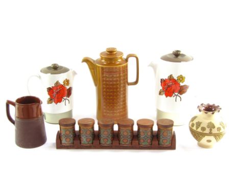 A group of china wares, comprising a Wedgwood vintage coffee pot and milk warmer for Russell Hobbs , in the red Poppy pattern