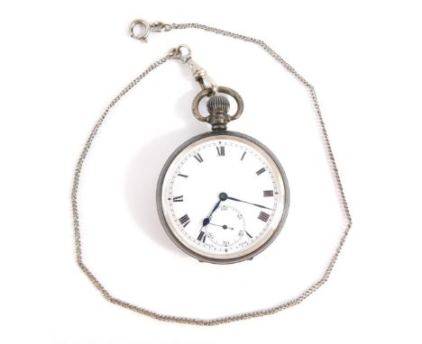 A George V silver gentleman's pocket watch, open faced, keyless wind, white enamel dial bearing Roman numerals, subsidiary se