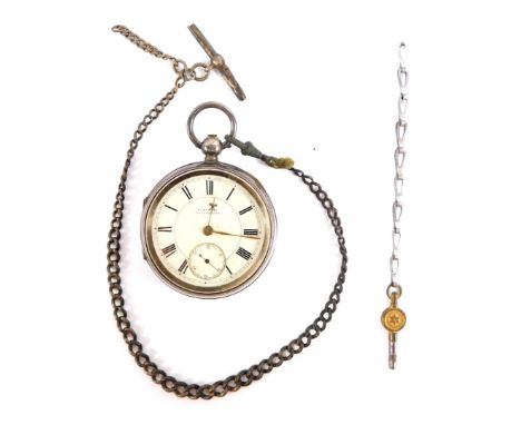 A Victorian gentleman's silver pocket watch, by H Samuel of Manchester, open faced, key wind, white enamel dial bearing Roman