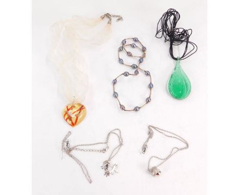 A group of costume jewellery, to include necklaces, silver acorn pendant and chain, silver horse pendant and chain, pearl nec