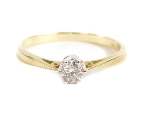 A 9ct gold diamond solitaire ring, with round brilliant cut diamond approx 0.20cts, in six claw raised basket setting, with p