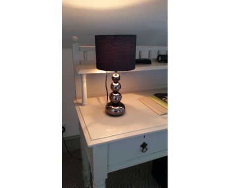 Table lamp with black shade and graduated metallic spheres base, "touch" lamp. 35 cm high. PAT tested Oct 2015, from Room 19