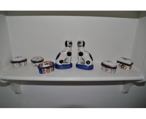 Ceramics: 5 trinket boxes and two dogs, from Room 16