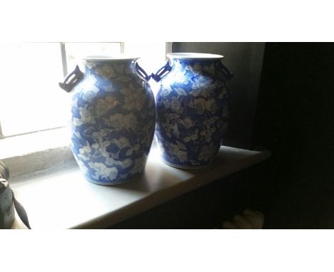 Pair ceramic blue and white vases, 20thC, 26 cm high, from landing to Room 10