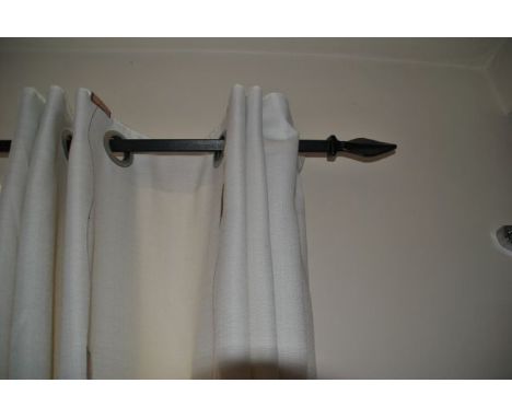 Pair of black rustic metal curtain poles with arrow finial ends from Room 15, 173 cm long overall, with wall brackets