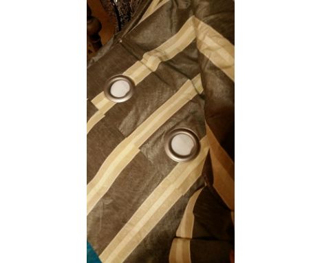 Curtains: two pairs of brown/cream/beiges striped curtains fully lined, and 2 wooden poles. 209 cm drop. One pair are 140cm w