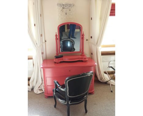 Vintage wooden dressing table 115 cm wide, 62 cm deep, 70 cm high,  (three long drawers) and matching wooden tilt dressing ta