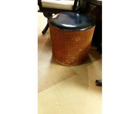 PVC topped pouffe, with orange and beige plush sides (photos make sides look marked but it is merely the pile of the fabric l