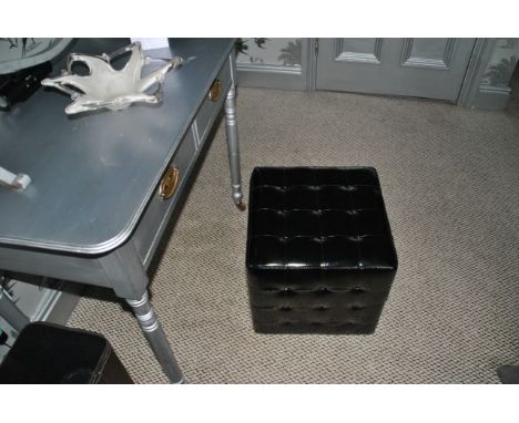 Black buttoned square pouffe (pvc) 38 cm square, 38 cm high, from Room 14