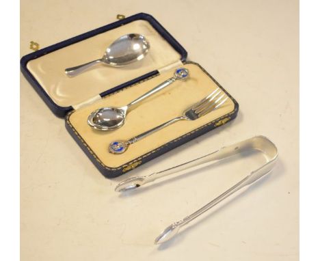 Silver two piece christening set comprising: spoon and fork commemorating the coronation of King George VI and Queen Elizabet
