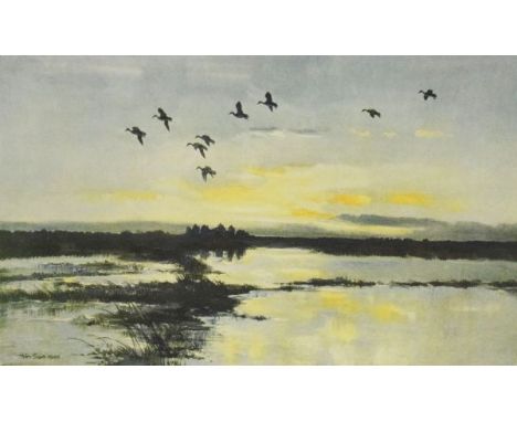 Sir Peter Scott - Signed limited edition print - Birds in flight, signed in pencil, framed and glazed   Condition: 