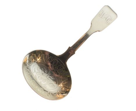 William IV silver caddy spoon, London 1837, the bowl with engraved decoration   Condition: 
