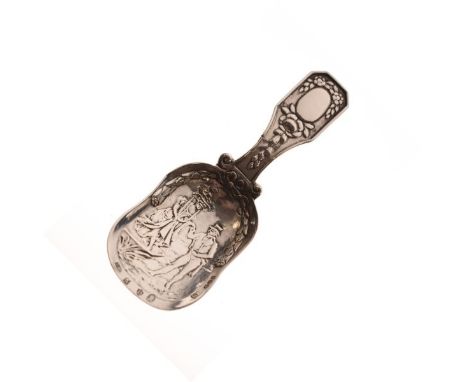 Early 20th Century Continental embossed silver caddy spoon having figural decoration, bears import marks   Condition: 
