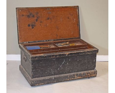 Late 19th/early 20th Century stained pine tool chest   Condition: 