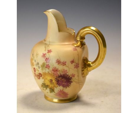 Royal Worcester shape 1094 jug having floral decoration on a blush ground   Condition: 