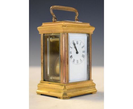 Miniature French brass cased carriage clock, the white enamel dial with Roman numerals   Condition: 
