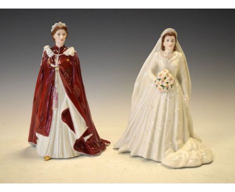 Two Royal Worcester figures, each depicting H.R.H. Elizabeth II, the first celebrating her 80th birthday 2006, the second cel