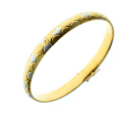Gold coloured metal snap bangle, stamped 916   Condition: 