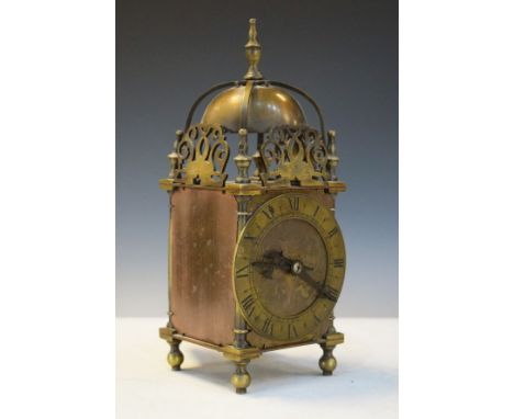 20th Century brass 'Lantern' design mantel clock, the dial with Roman numerals   Condition: 