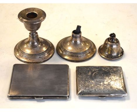George V engine turned silver cigarette case, Birmingham 1932, Edward VII engraved silver cigarette case, Birmingham 1902 and