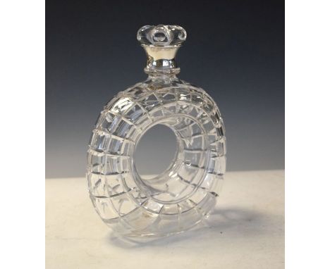 George V heavily cut glass silver 'Ring' decanter, the silver collar hallmarked Birmingham 1932   Condition: 