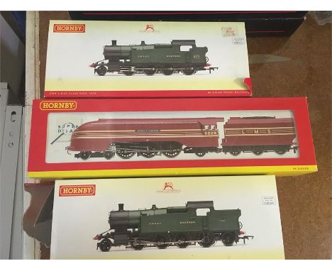 Hornby model trains model numbers R3125 GWR 2-8-0T, R2179 LMS 2-6-2, R3127 GWR 2-8-2T
