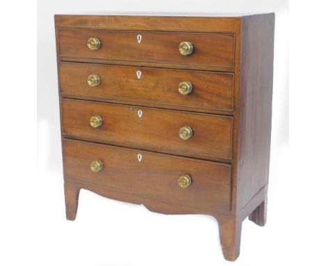 An early 19thC mahogany and boxwood strung chest of four drawers, with a caddy top, brass handles on bracket feet, 91cm W.