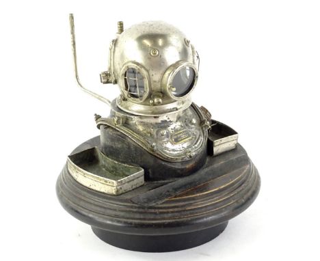 An unusual Siebe Gorman &amp; Co of London inkwell, modelled in the form of a divers helmet, on an ebonised base (AF)