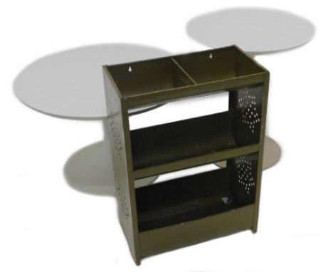 A collection of retro furniture, to include a two tulip type occasional tables, each with a Formica top and a cream painted m