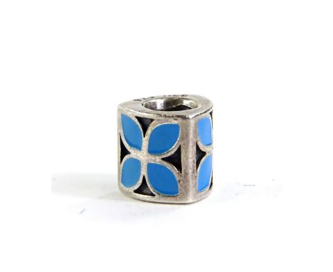 A Pandora charm, of three sided design with blue enamel four point flower, marked 925 ALE, 3g all in. 