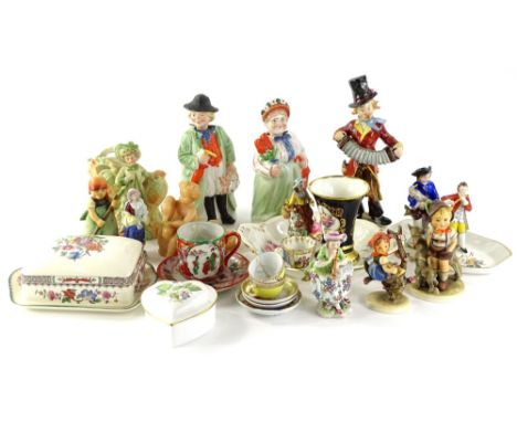 A collection of ceramics, to include two German porcelain nodding figures, a German figure of an accordion player, a Lindner 