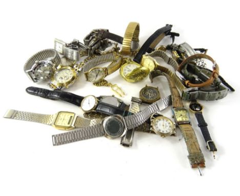 A quantity of modern fashion watches, including Auriol, Timex, Ingersoll, Thompson Wilkins, etc. (1 tray)