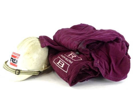 Various Ruston Bucyrus related items, to include helmet, overalls, etc. (a quantity, various sizes), all marked.