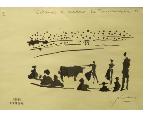 *Pablo Picasso (1881-1973). 'Citando a Matar' La Tauromaquia, signed and titled print, stamped Copi D'Epreuve, 18cm x 26cm. L