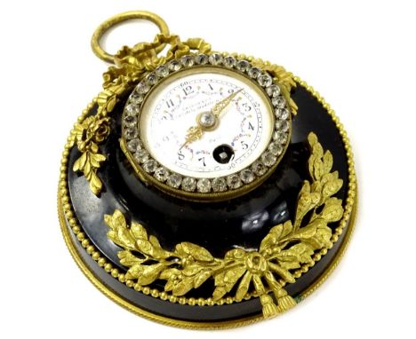 A Caisso &amp; Co French small wall timepiece, the enamel dial decorated with floral swags and Roman numerals, signed by the 