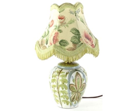A Denby Glynn Colledge lamp, with floral shade, unmarked, 31cm H.