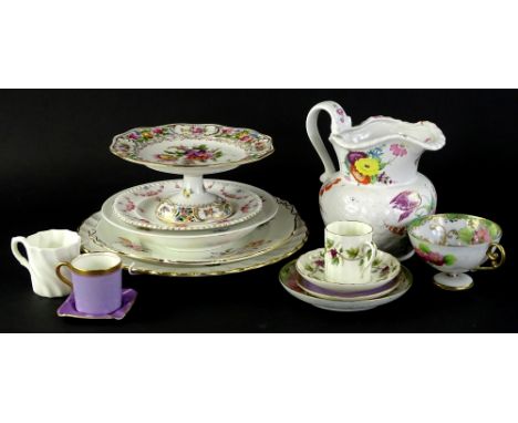 Various cabinet pieces, cabinet cups, etc., a Royal Worcester Bacchanal ribbed cabinet cup, 6cm H, teacup and saucer, decorat