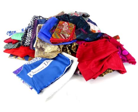 Various ladies scarves, to include a Christian Dior example in blue and purple, etc.