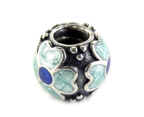 A Pandora charm, with blue enamel design of flowers, 3.9g all in. 