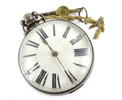 A William IV silver pocket watch, the white enamel dial with Roman numerals, movement marked part of a pair cased watch, Birm