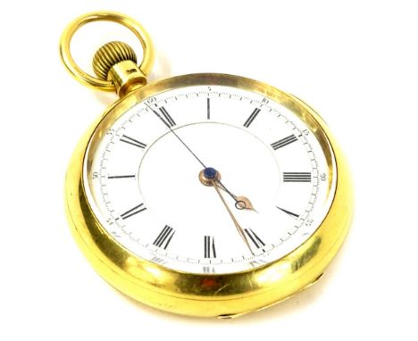 A late 19th/early 20thC 18ct gold pocket watch and stop watch, the white enamel dial with Roman numerals, stamped to case and