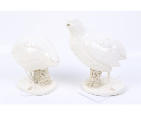A pair of Italian Ceramic del Ferlard porcelain quail. Impressed mark to base. Max H14.5cm
