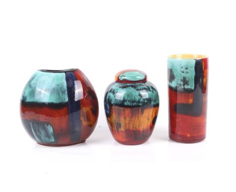 A group of three pieces of modern Poole Pottery 'Living Glaze' items. Including a vase and ginger jar with artist monogram ma