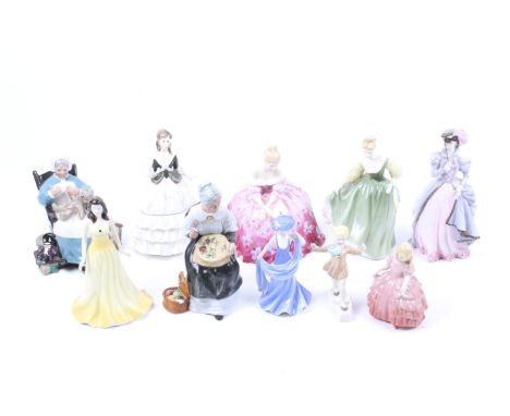 Collection of assorted ceramic figures. Including Royal Doulton, Royal Worcester and Coalport examples. Max. H19cm