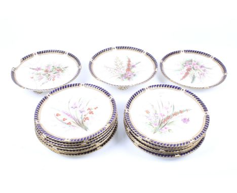 A set of thirteen Victorian plates and two stands. Impressed with Royal Worcester mark to the base and 'Sharpus & Co, No13 Co