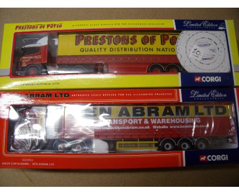 Two Corgi Limited Edition curtain siders including Prestons of Potto No 76404 and Ken Abram Ltd No CC12411, boxed in original