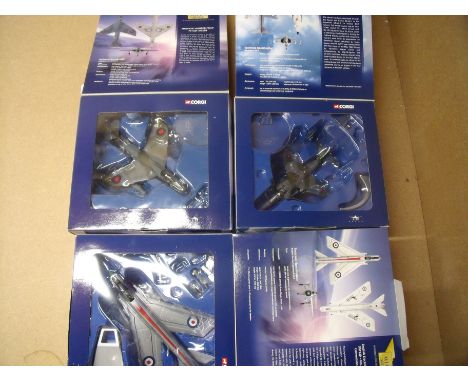 Three boxed Corgi Aviation Archive Jet Fighter Power figures including Hawker Hunter FGA9, English Electric Lightening F.MK.1