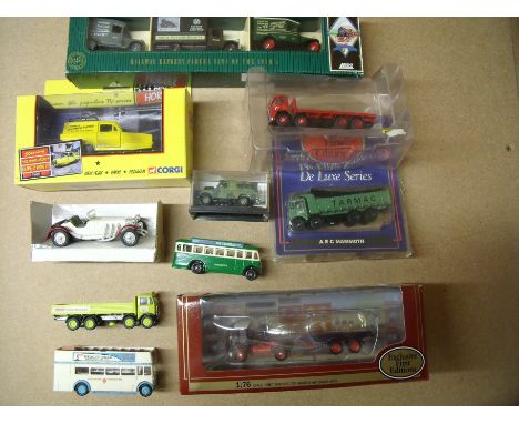 Boxed Corgi Only Fools & Horses Reliant Van, EFE Atkinson flat-bed semi trailer, Lledo railway box set and other die-cast veh